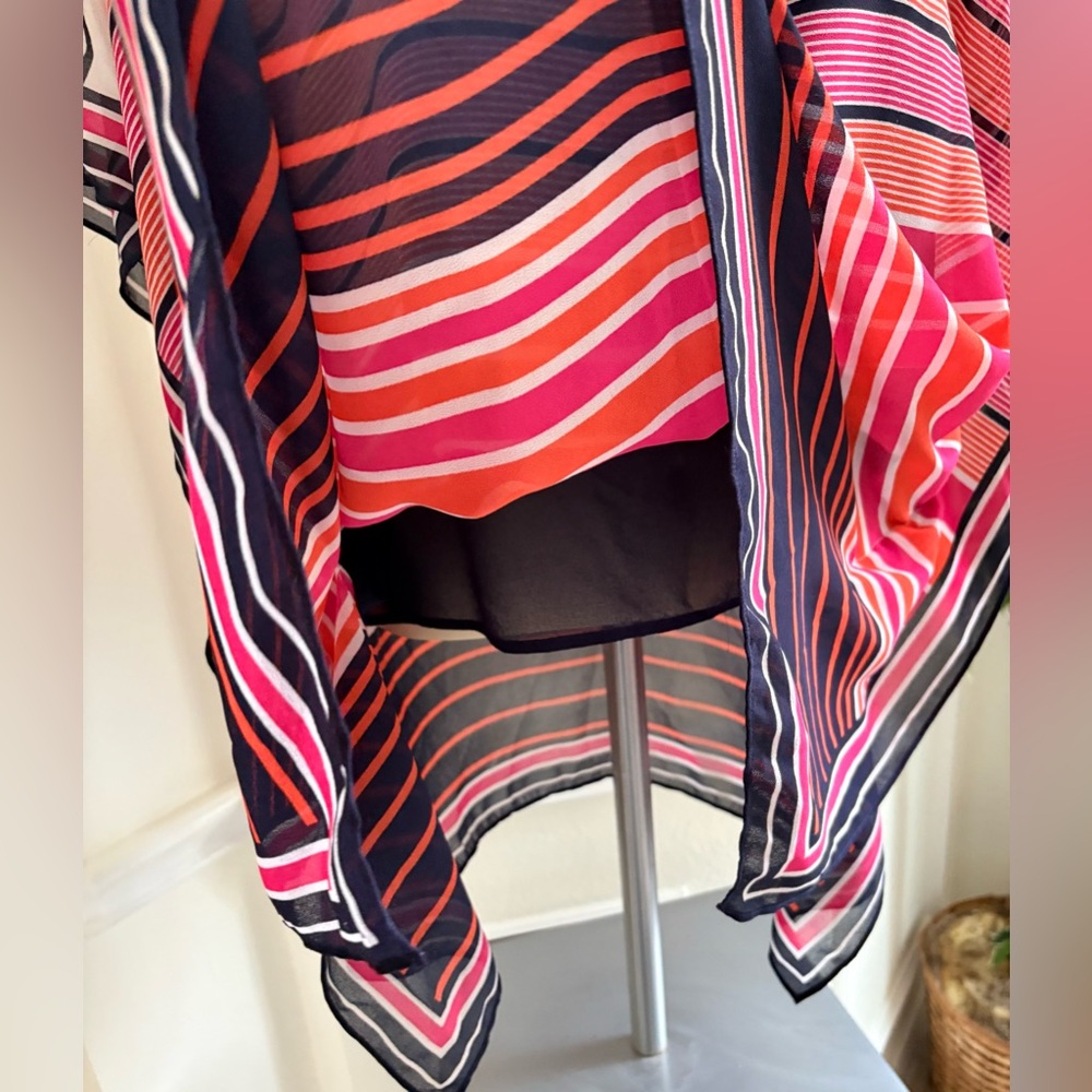 Michael Kors Pink and Red Striped Poncho Style Blouse - Picture 8 of 10